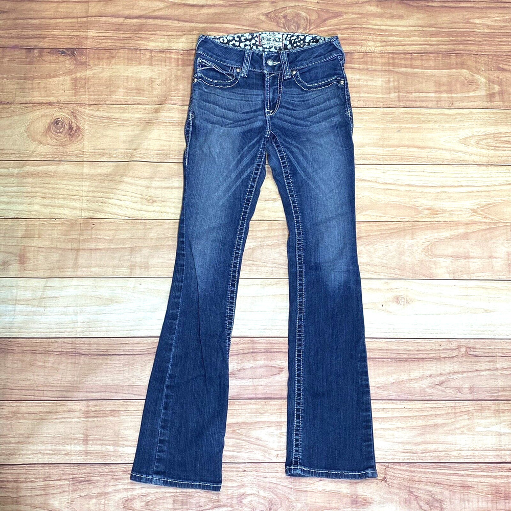 Ariat Real Denim Jeans Womens Low Rise Boot Cut Size 27R Medium Wash Heel Drag